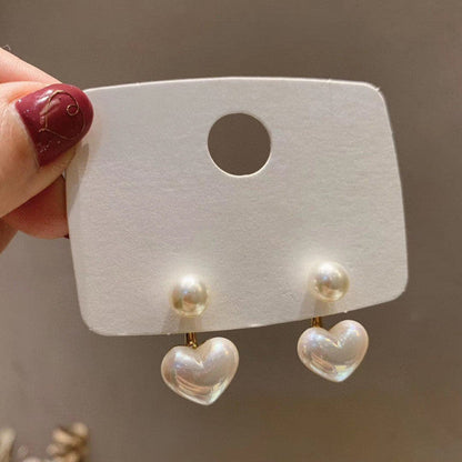 2021 New Korean Style Contracted Heart Pearl Earrings For Women Sweet Flower Zircon Geometric Stud Earring Girl Party Jewelry